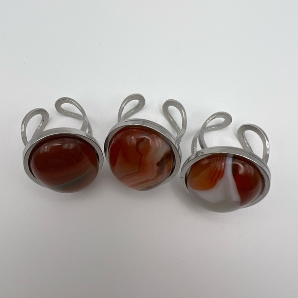 Elegant Yellow Aventurine Oval Statement Rings - Natural Stone Adjustable Rings - Picture 9 of 11